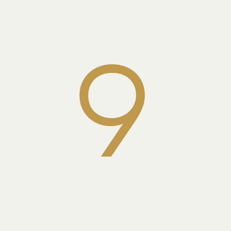 Beaumaris font, 100mm height, Matt Gold powder coat, "9" - Clearance
