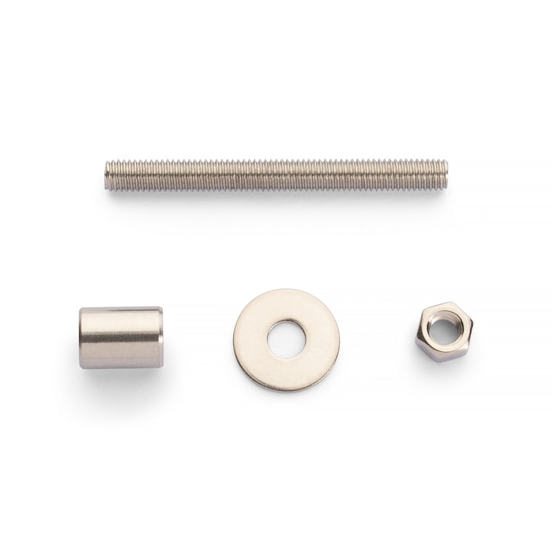 Threaded rod, spacer, nut and washer for floating mount