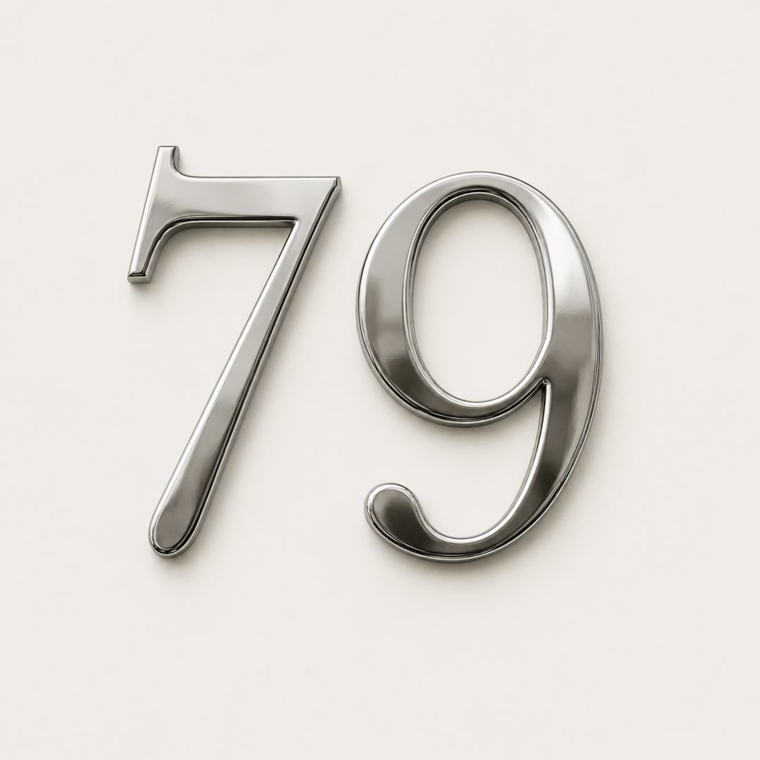 316 stainless steel door numbers in brushed and polished finishes on an apartment door
