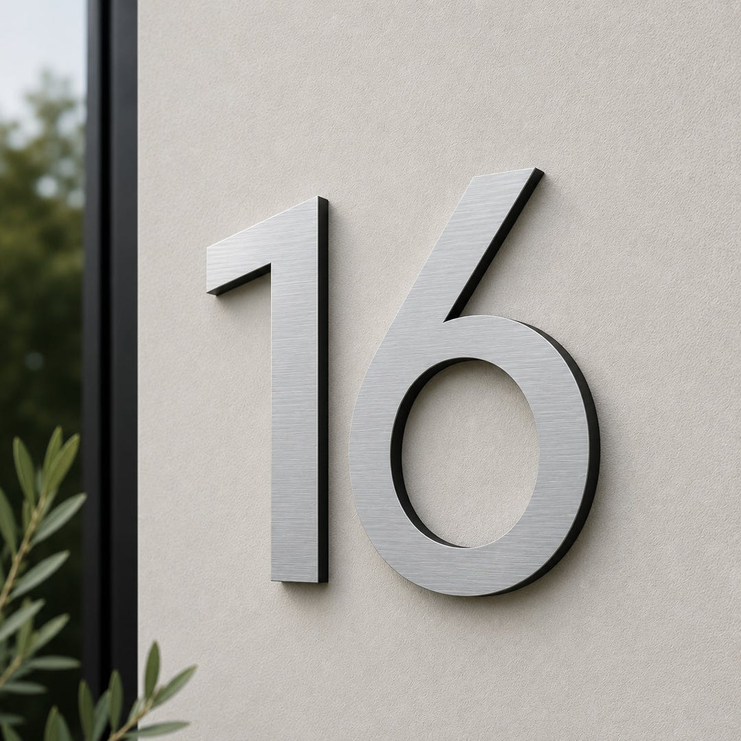 Aluminium composite ACP door numbers in matt black, matt white and brushed silver