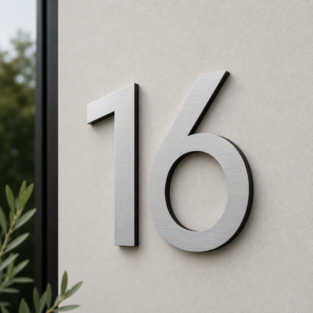 Aluminium composite ACP door numbers in matt black, matt white and brushed silver
